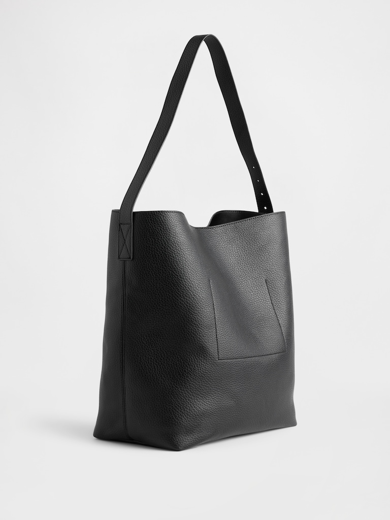 Vegan Leather Bucket Tote Bag