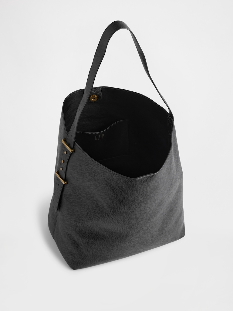 Vegan Leather Bucket Tote Bag