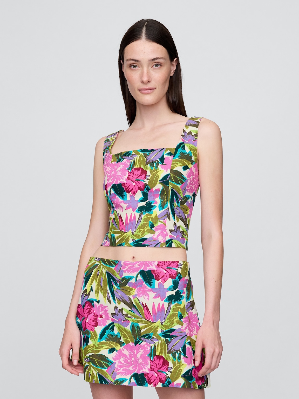 Linen-Blend Crop Top