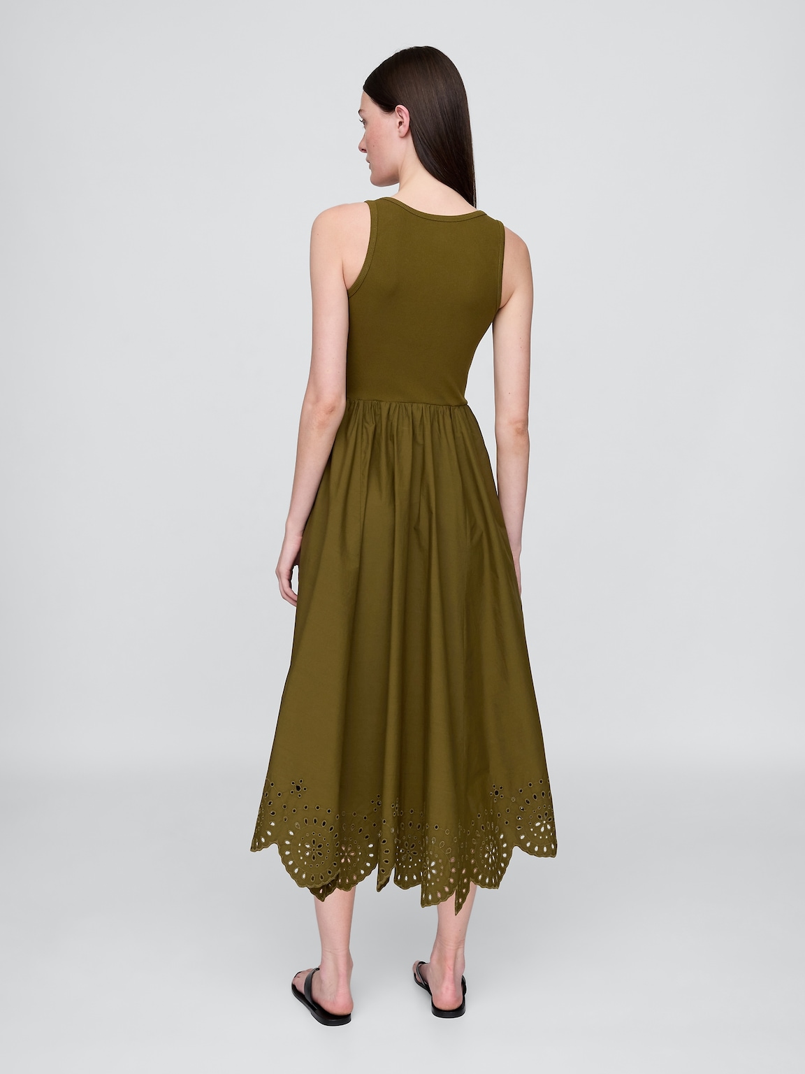 Mixed Media Handkerchief Hem Midi Dress