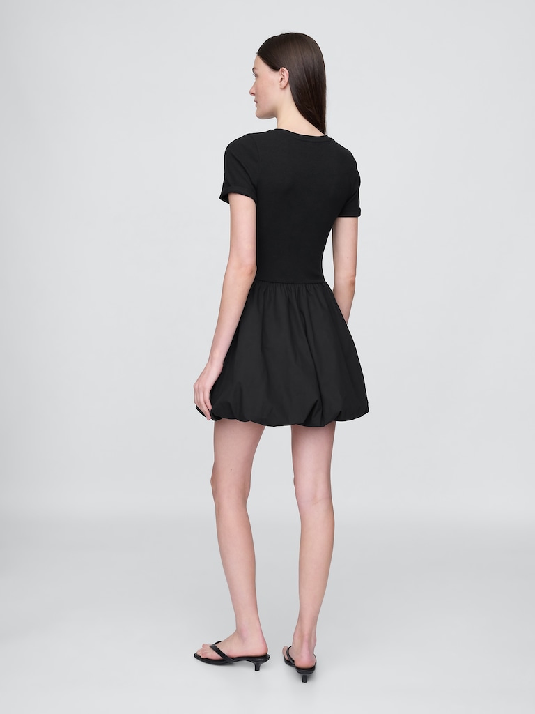 Modern Mixed Media Bubble Mini Dress