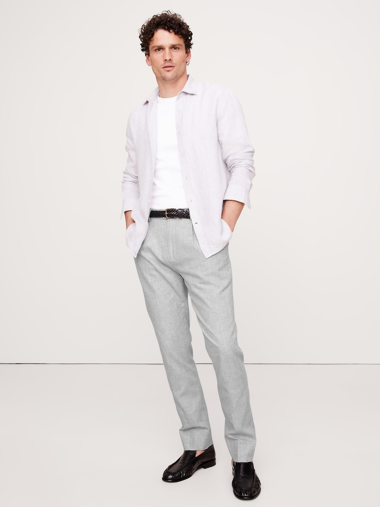 Herringbone Linen-Cotton Suit Pant