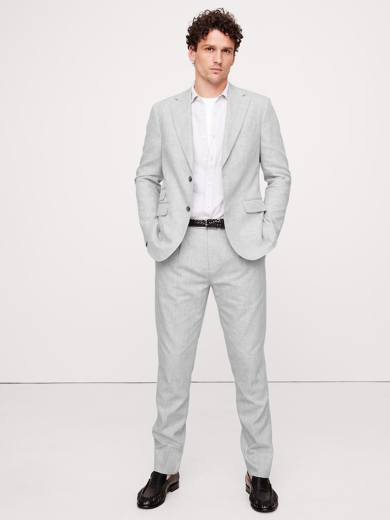 Herringbone Linen-Cotton Suit Pant
