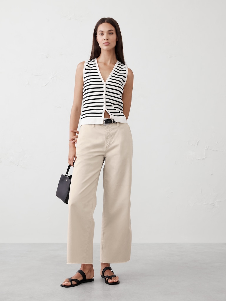 Wide-Leg High-Rise Cropped Chino