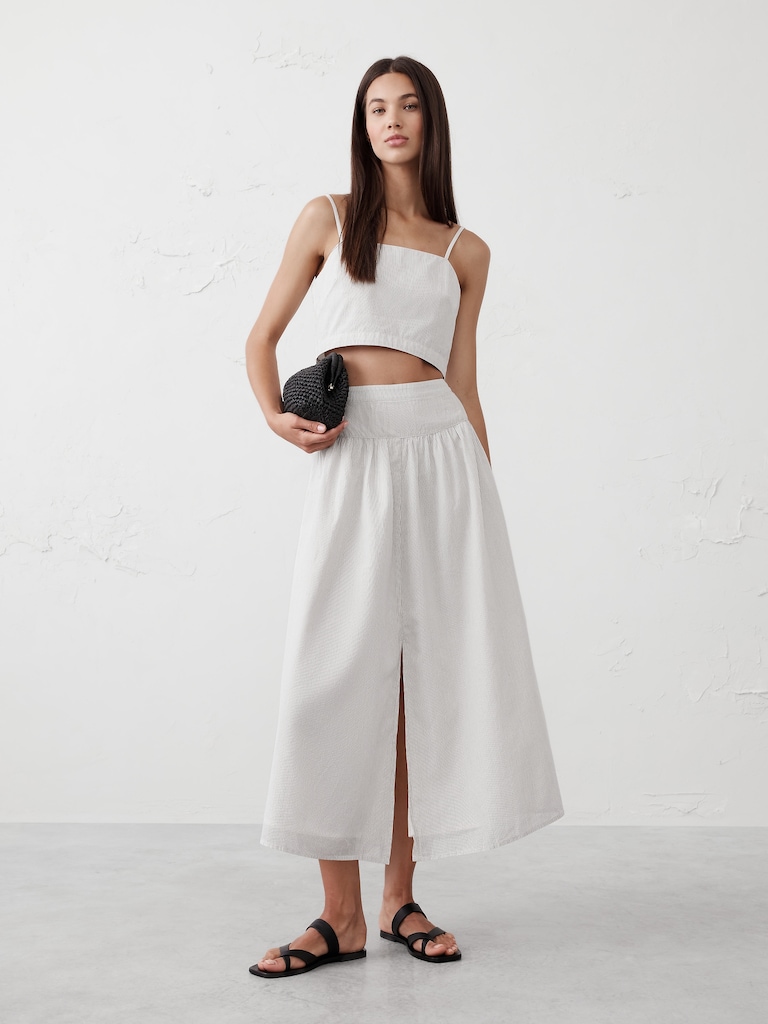 Poplin Dropped-Waist Maxi Skirt