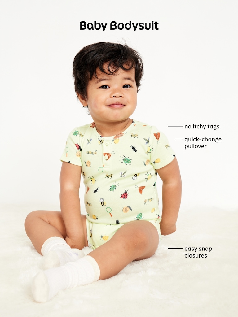 Printed Long-Sleeve Henley Bodysuit for Baby