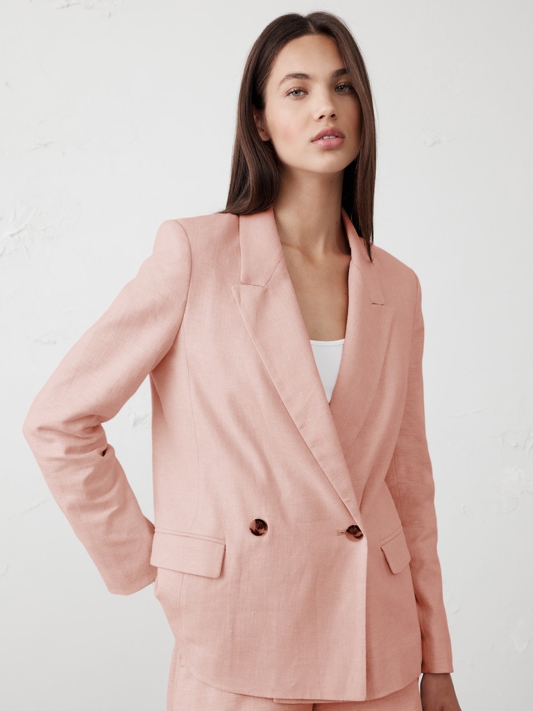 Linen-Blend Boyfriend Blazer