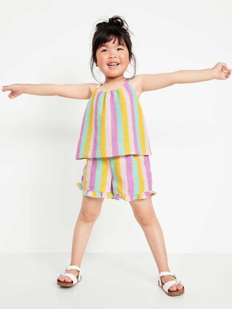 Sleeveless Sweater-Knit Top and Shorts Set for Toddler Girls