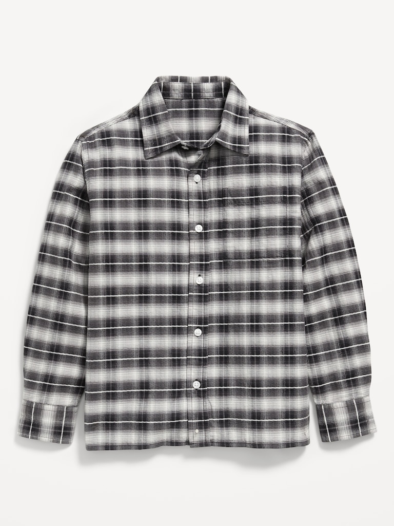 Long-Sleeve Textured Plaid Pocket Shirt for Boys
