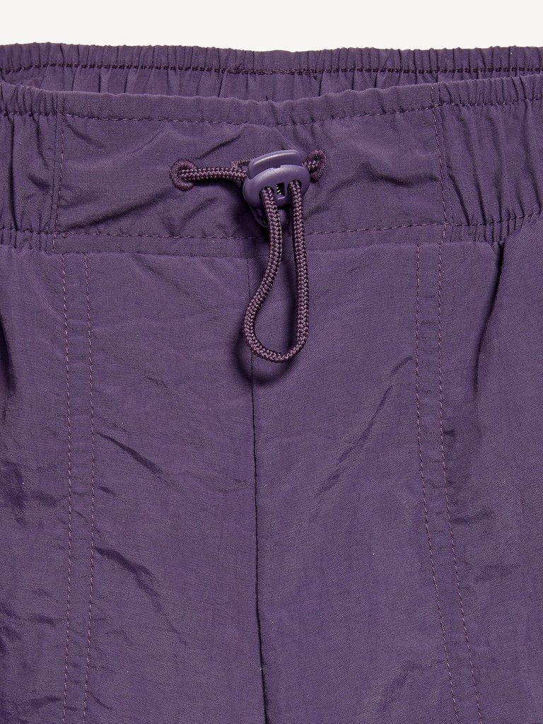 High-Waisted Side Ruched Cargo Parachute Joggers for Girls