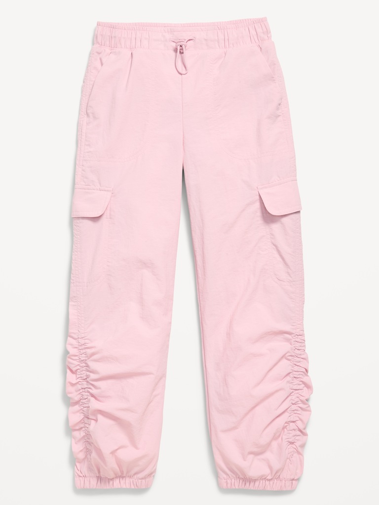 High-Waisted Side Ruched Cargo Parachute Joggers for Girls