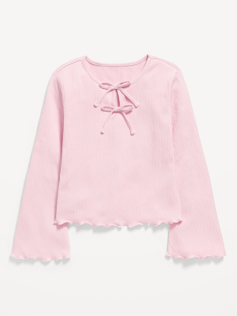 Long-Sleeve Tie-Bow Front Top for Girls