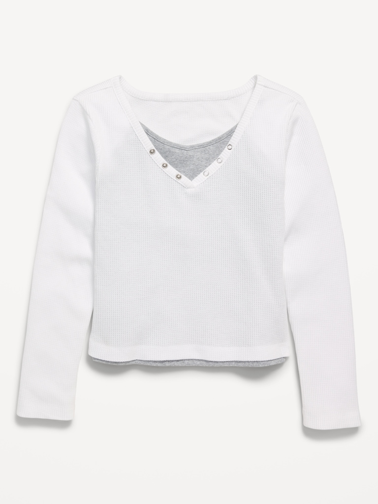 Long-Sleeve 2-In-1 Fitted Henley Top for Girls