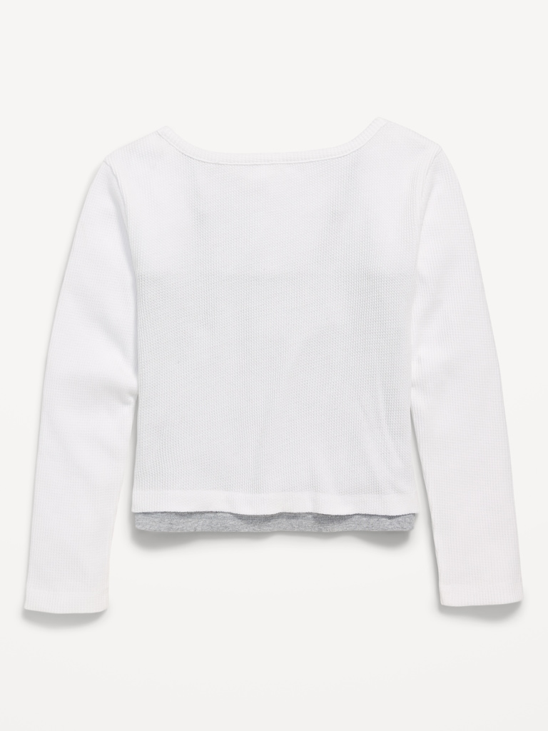 Long-Sleeve 2-In-1 Fitted Henley Top for Girls