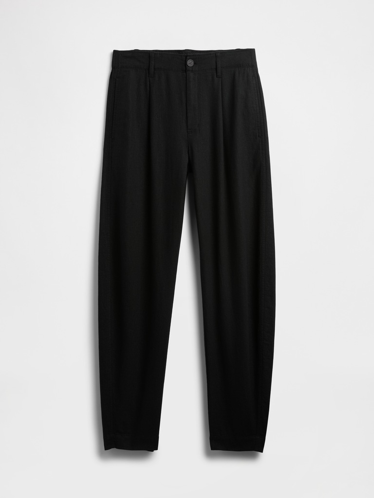 Mid Rise Linen-Blend Barrel Pants