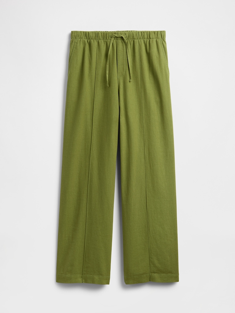 Mid Rise Linen-Blend Pull-On Wide-Leg Pants