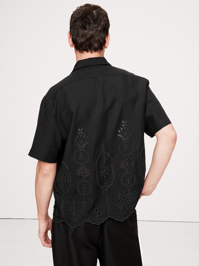 Standard-Fit Embroidered Tencel™-Linen Resort Shirt