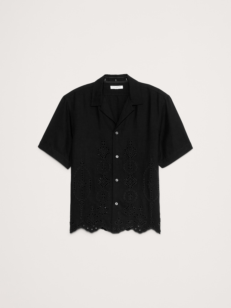 Standard-Fit Embroidered Tencel™-Linen Resort Shirt