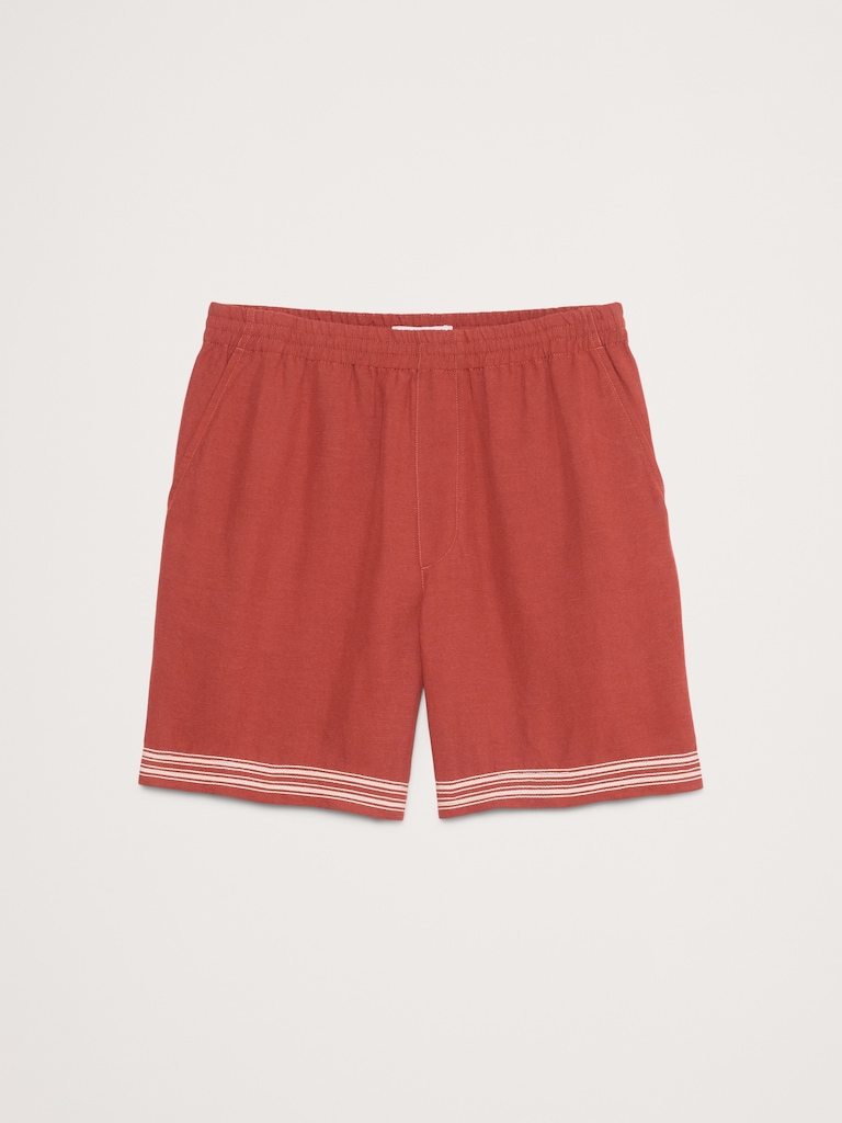 Embroidered Tencel™-Linen Pull-On Short