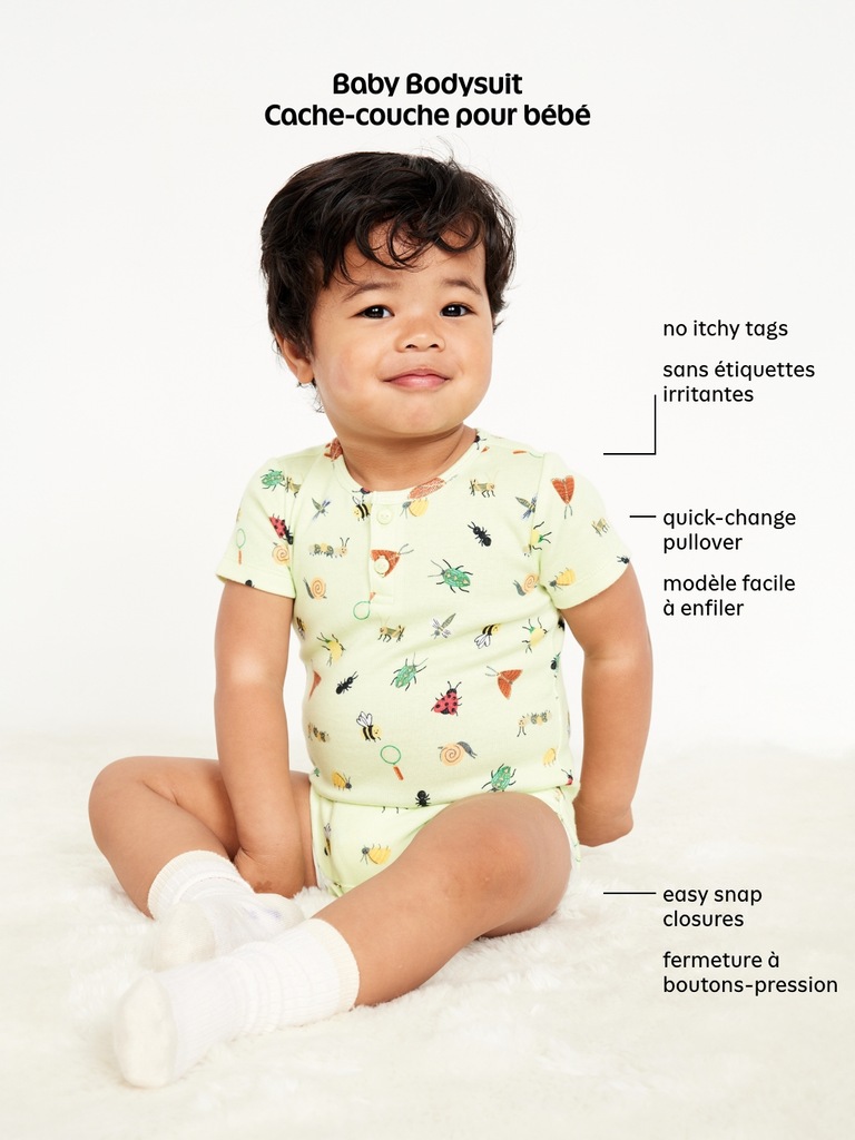 Unisex Printed Ribbed Short-Sleeve Bodysuit for Baby