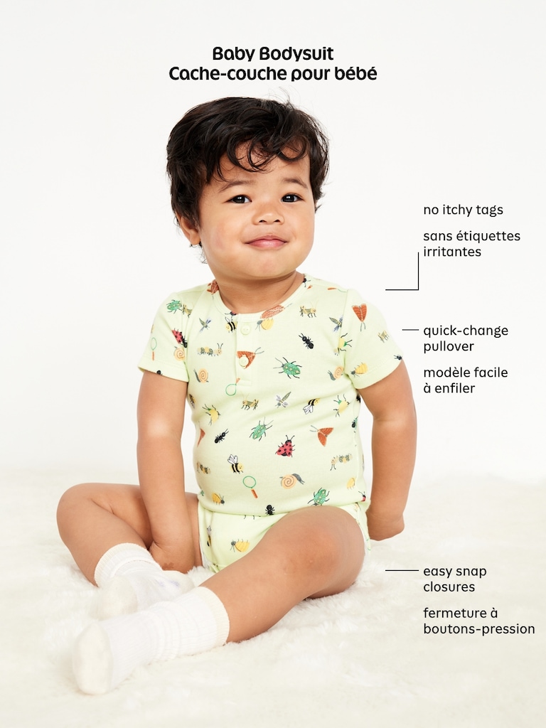 Printed Long-Sleeve Henley Bodysuit for Baby