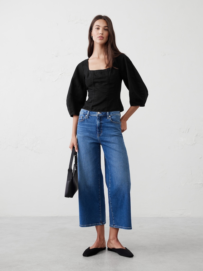Linen-Blend Seamed Top