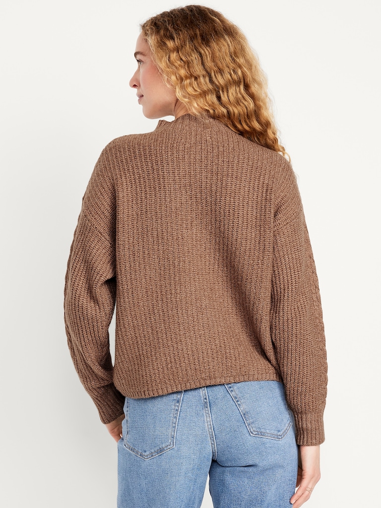 SoSoft Cropped Mock-Neck Cable Sweater