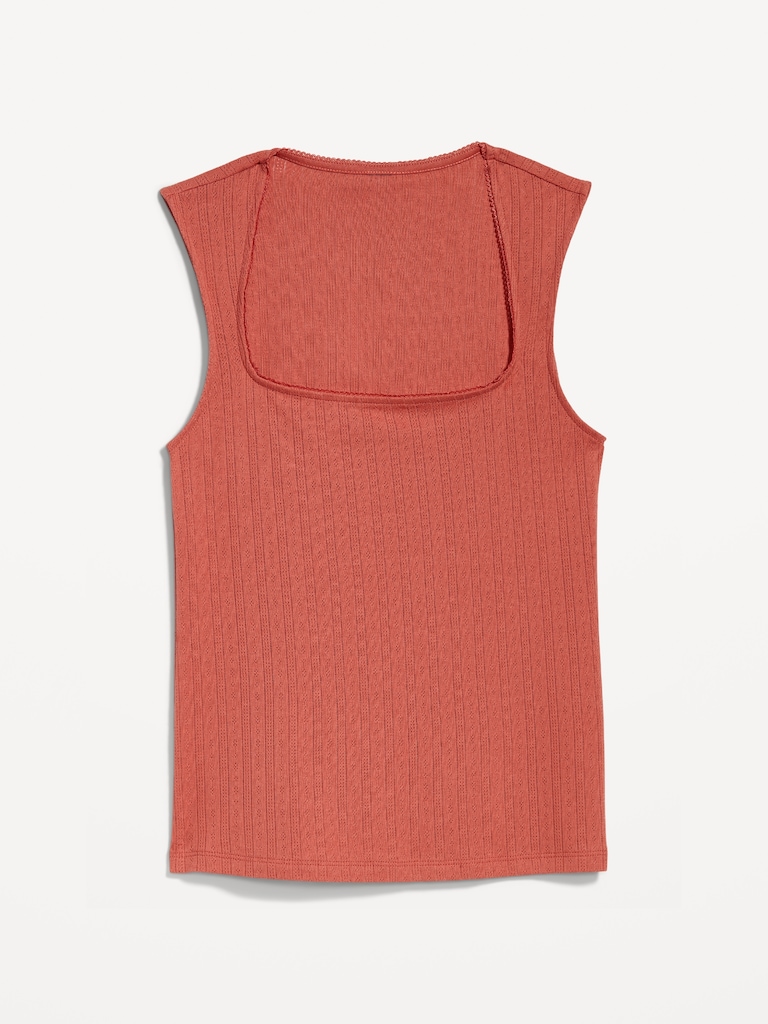 Trapeze-Neck Pointelle Top