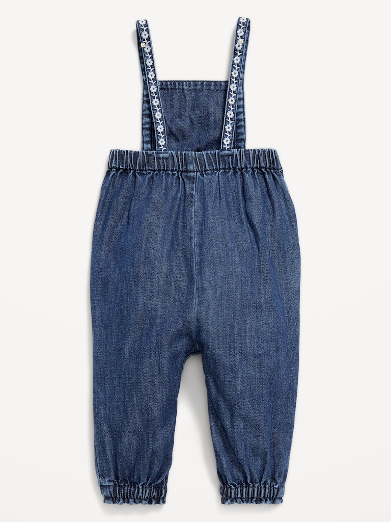 Sleeveless Embroidered Jean Jumpsuit for Baby