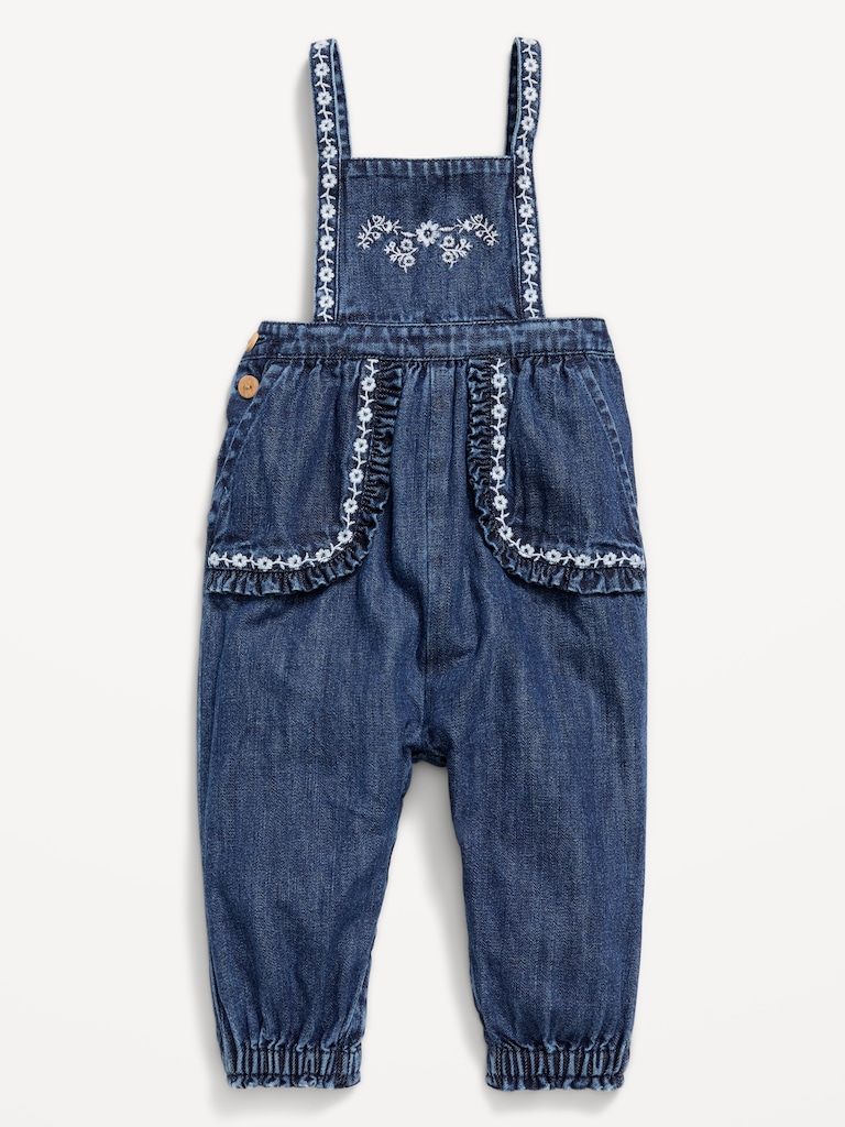 Sleeveless Embroidered Jean Jumpsuit for Baby