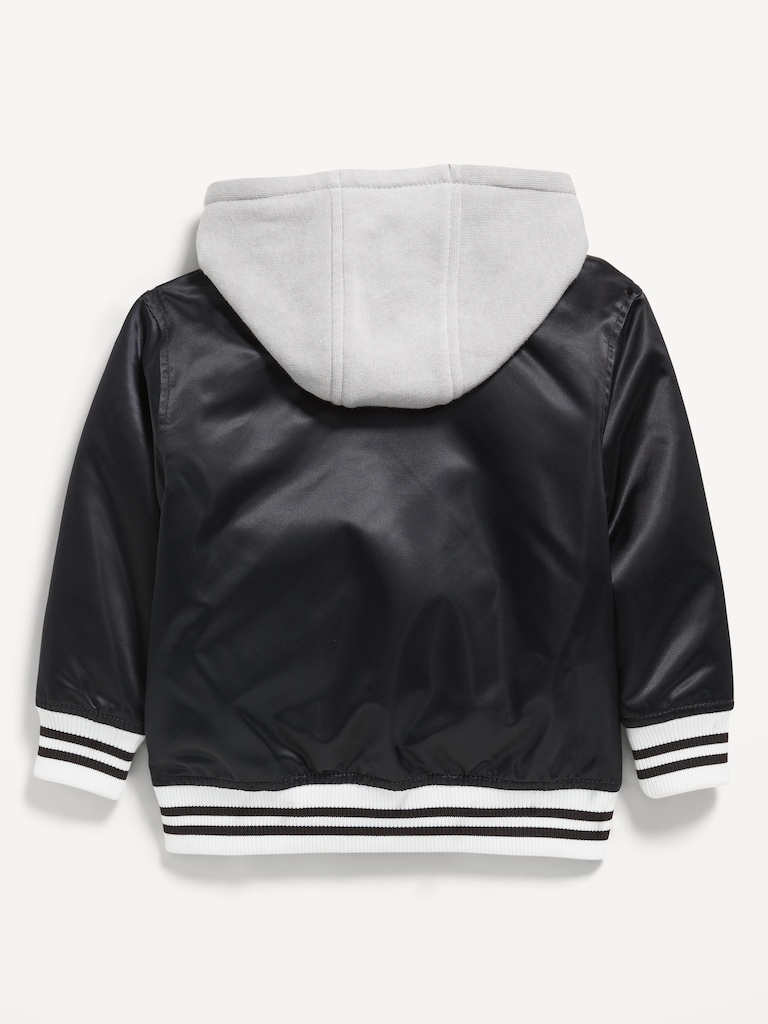 Hooded Zip-Front Satin Bomber Jacket for Toddler Boys