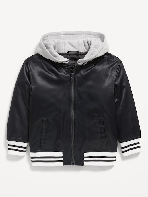 Hooded Hooded Zip-Front Satin Bomber Jacket for Toddler Boys clearance deal
