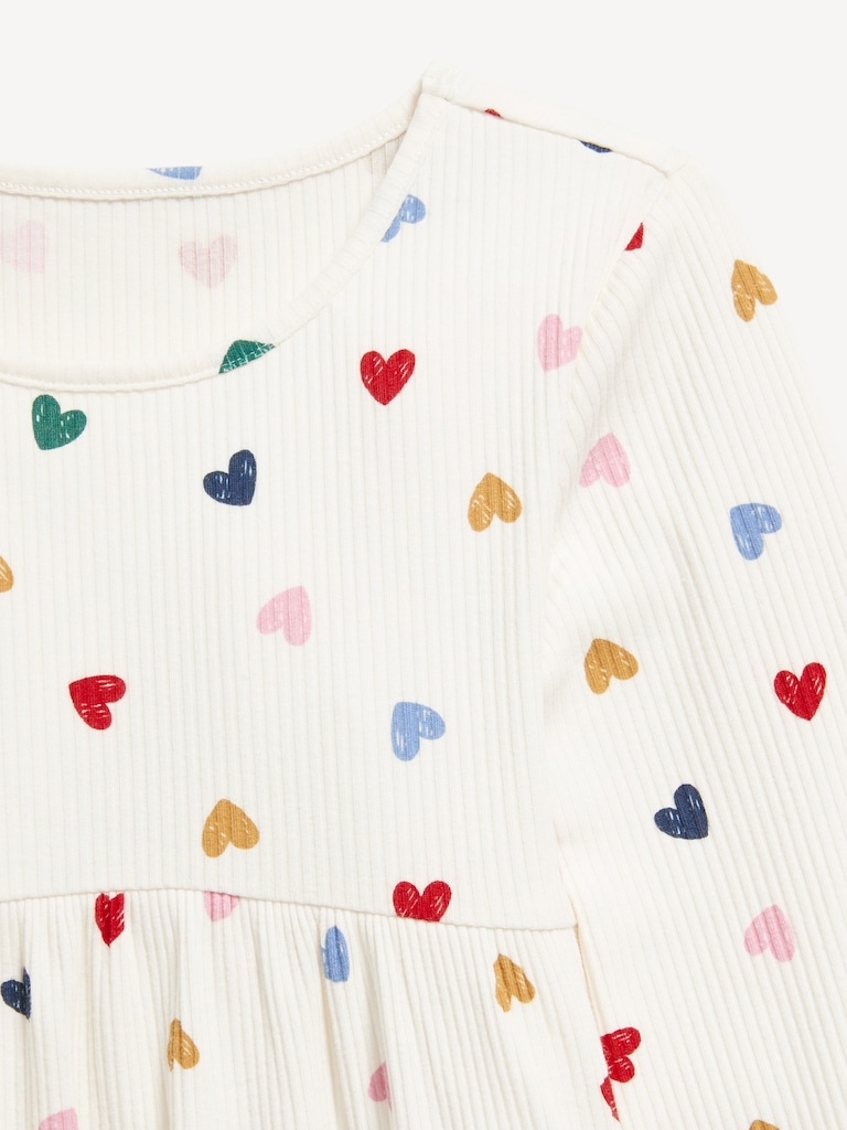 Printed Long-Sleeve Ribbed Dress for Toddler Girls