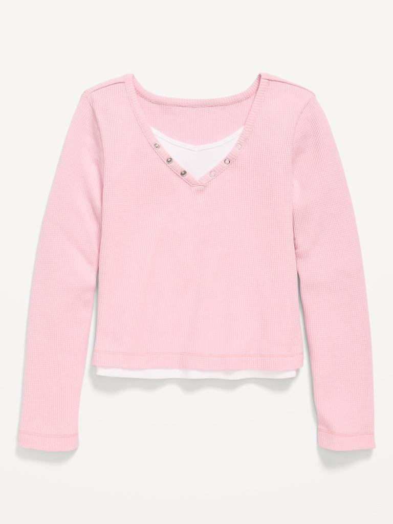 Long-Sleeve 2-In-1 Fitted Henley Top for Girls