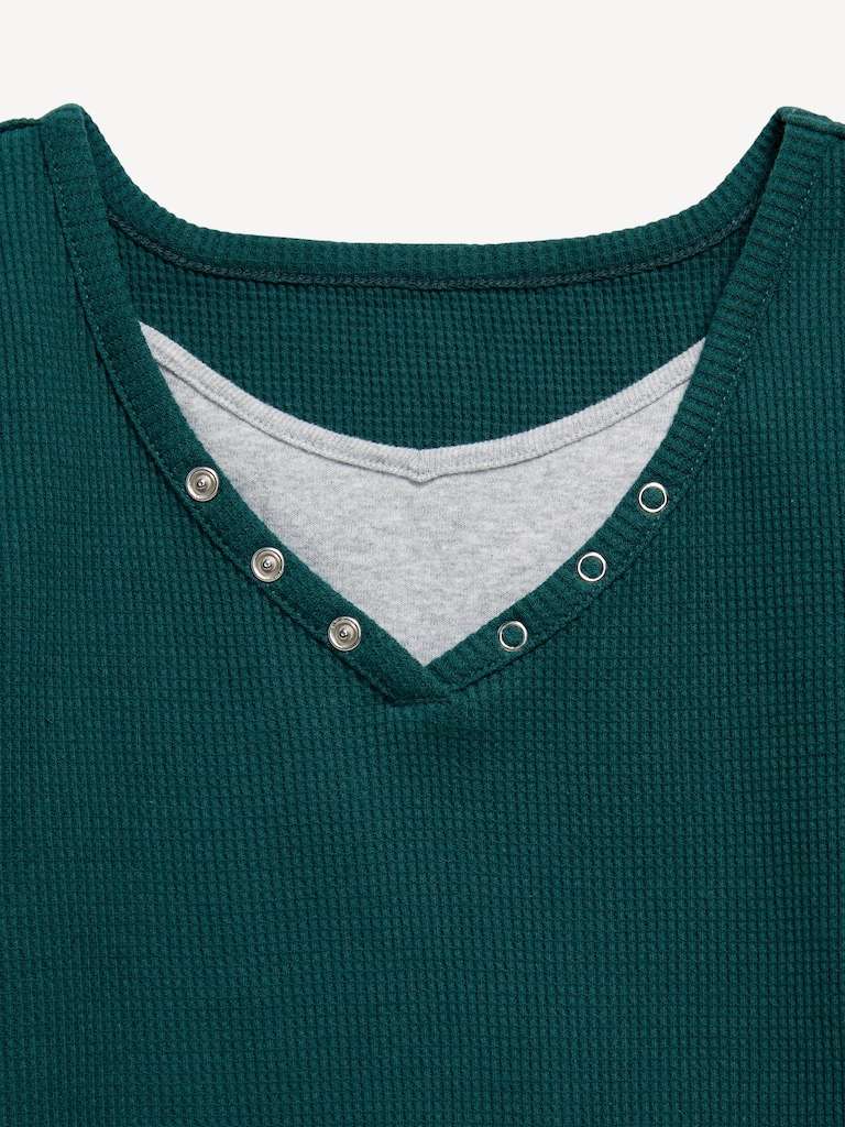 Long-Sleeve 2-In-1 Fitted Henley Top for Girls