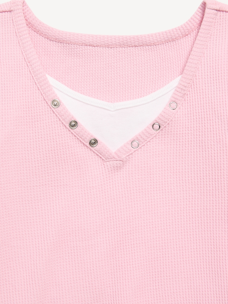 Long-Sleeve 2-In-1 Fitted Henley Top for Girls