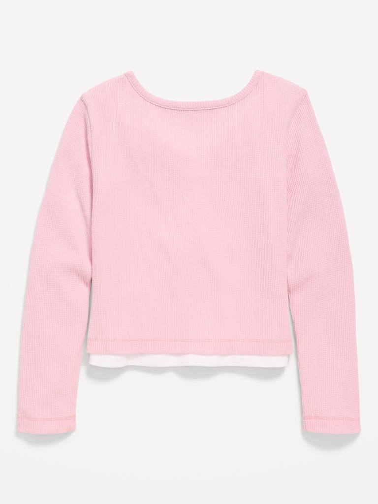 Long-Sleeve 2-In-1 Fitted Henley Top for Girls