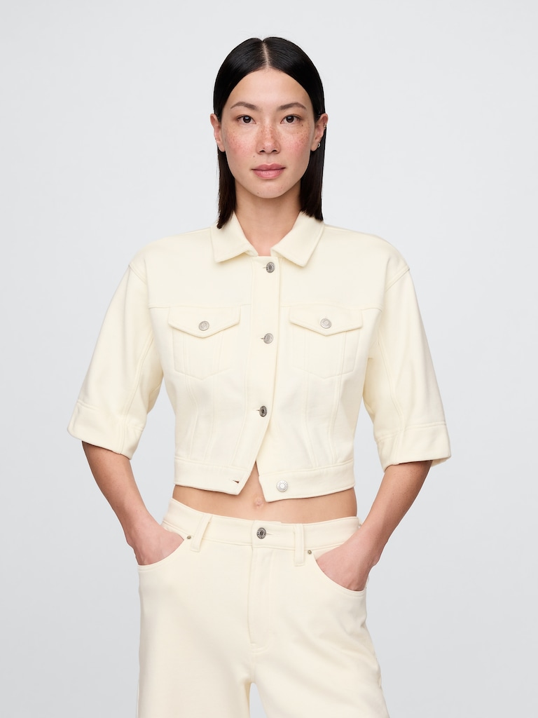 Heavyweight French Terry Denim Crop Jacket