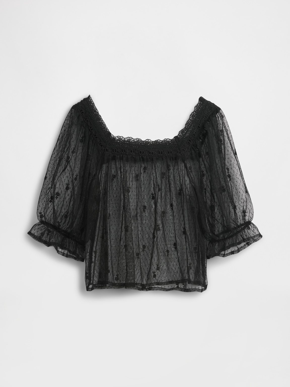 Sheer Tulle Embroidered Top