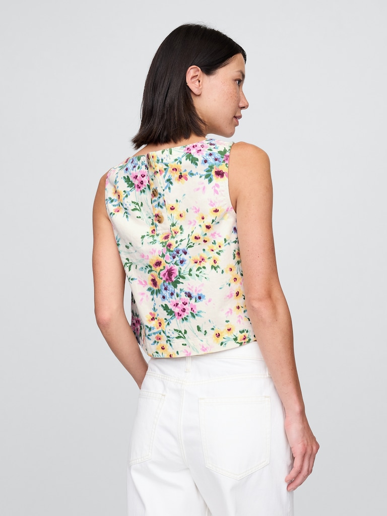 Denim Floral Crop Shell Tank Top