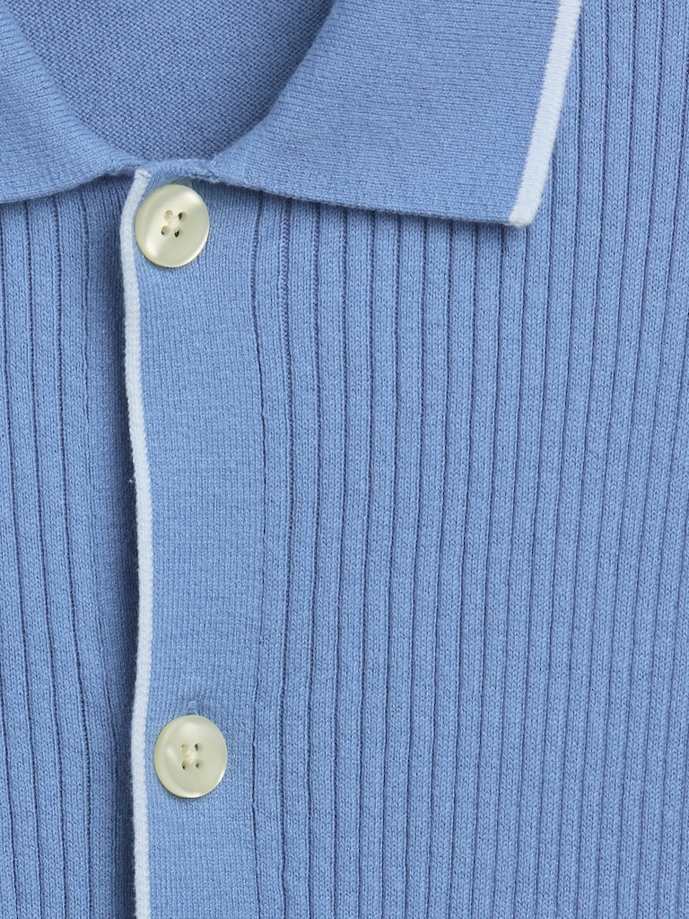Ribbed Button-Front Polo Shirt