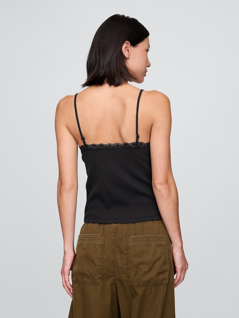 Lace-Trim Waffle-Knit Crop Cami