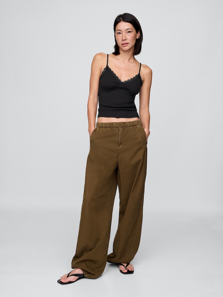 Lace-Trim Waffle-Knit Crop Cami