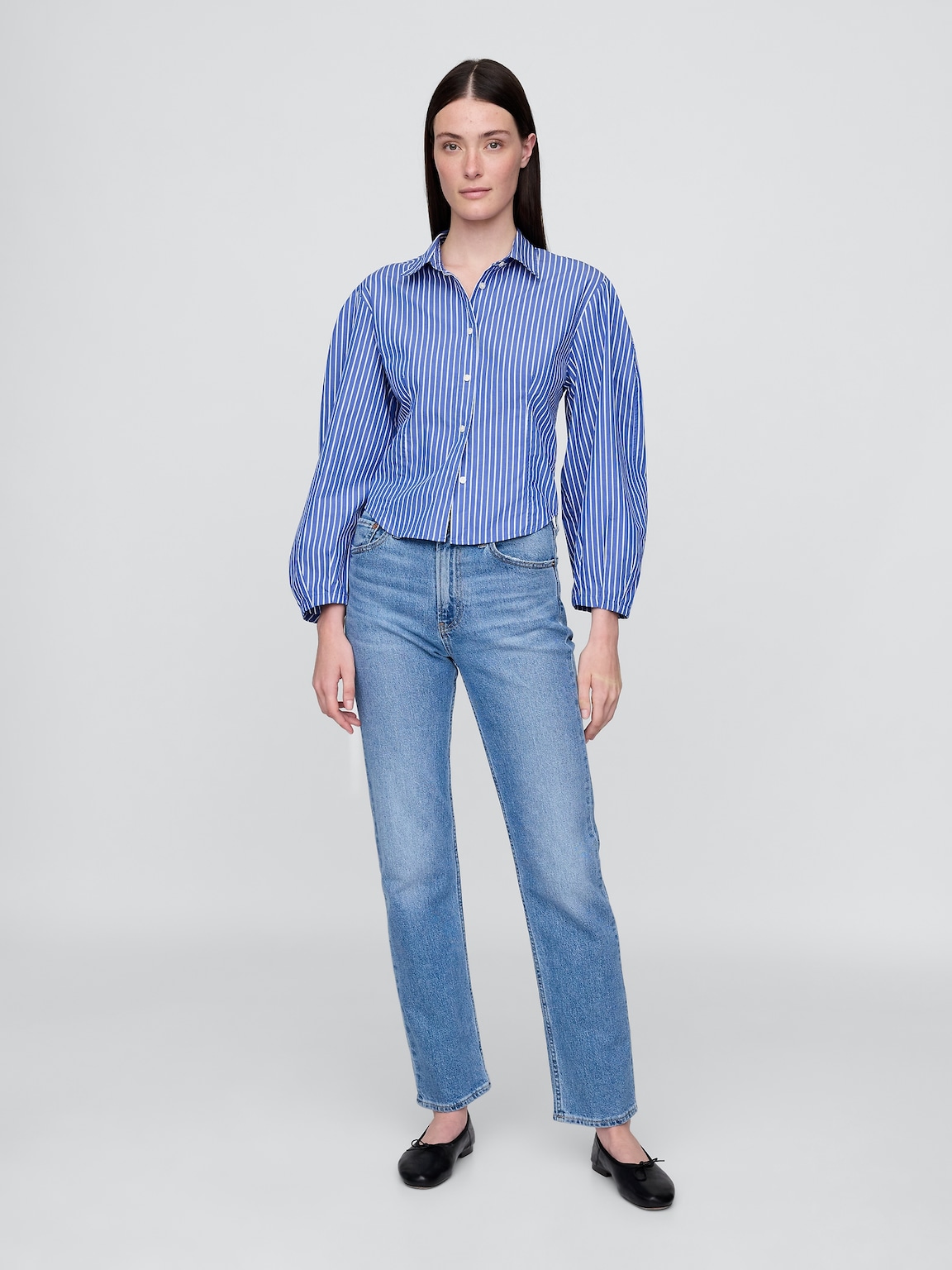 Organic Cotton Poplin Balloon-Sleeve Shirt