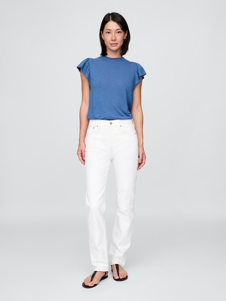 Linen-Blend Flutter-Sleeve T-Shirt