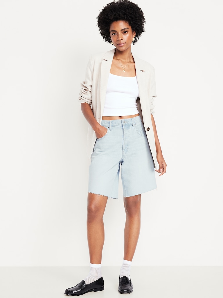 Mid-Rise Baggy Cut-Off Jean Bermuda Shorts -- 9-inch inseam