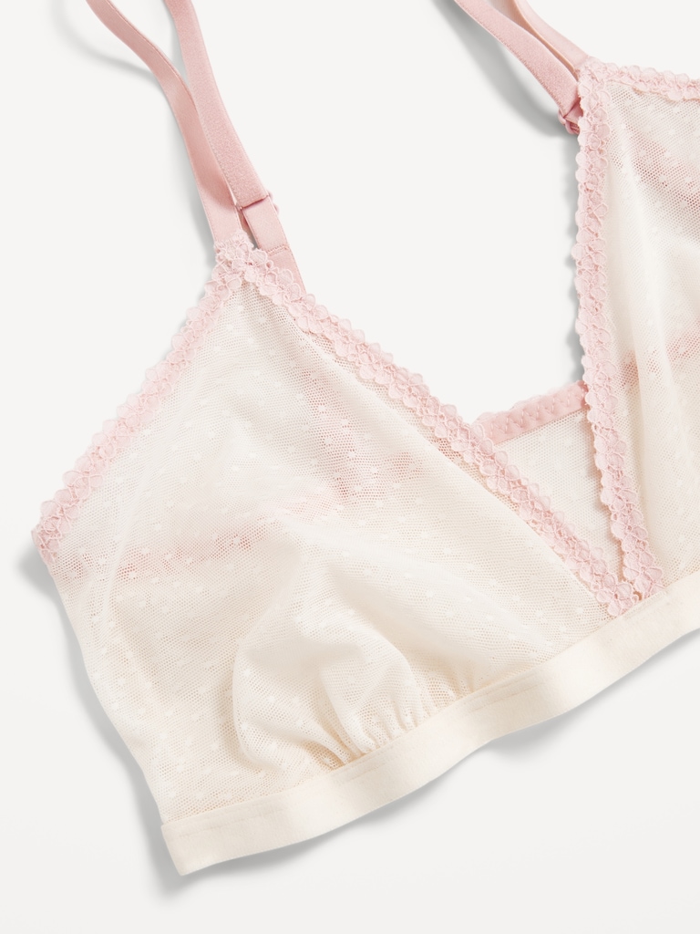 Lace-Trim Dot-Mesh Bralette