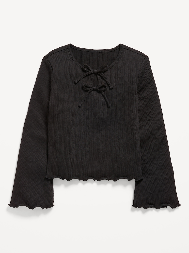 Long-Sleeve Tie-Bow Front Top for Girls