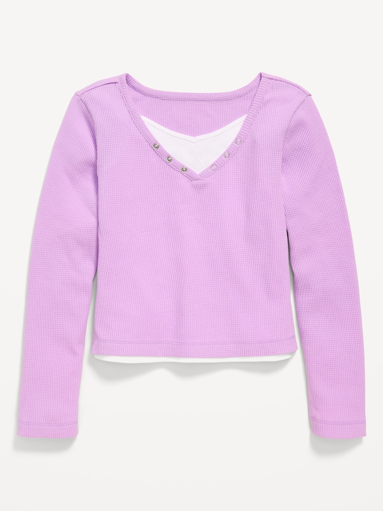 Long-Sleeve 2-In-1 Fitted Henley Top for Girls