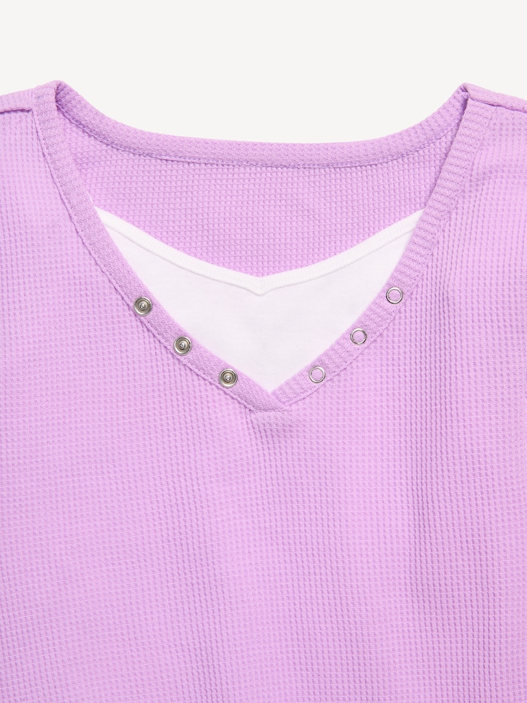 Long-Sleeve 2-In-1 Fitted Henley Top for Girls